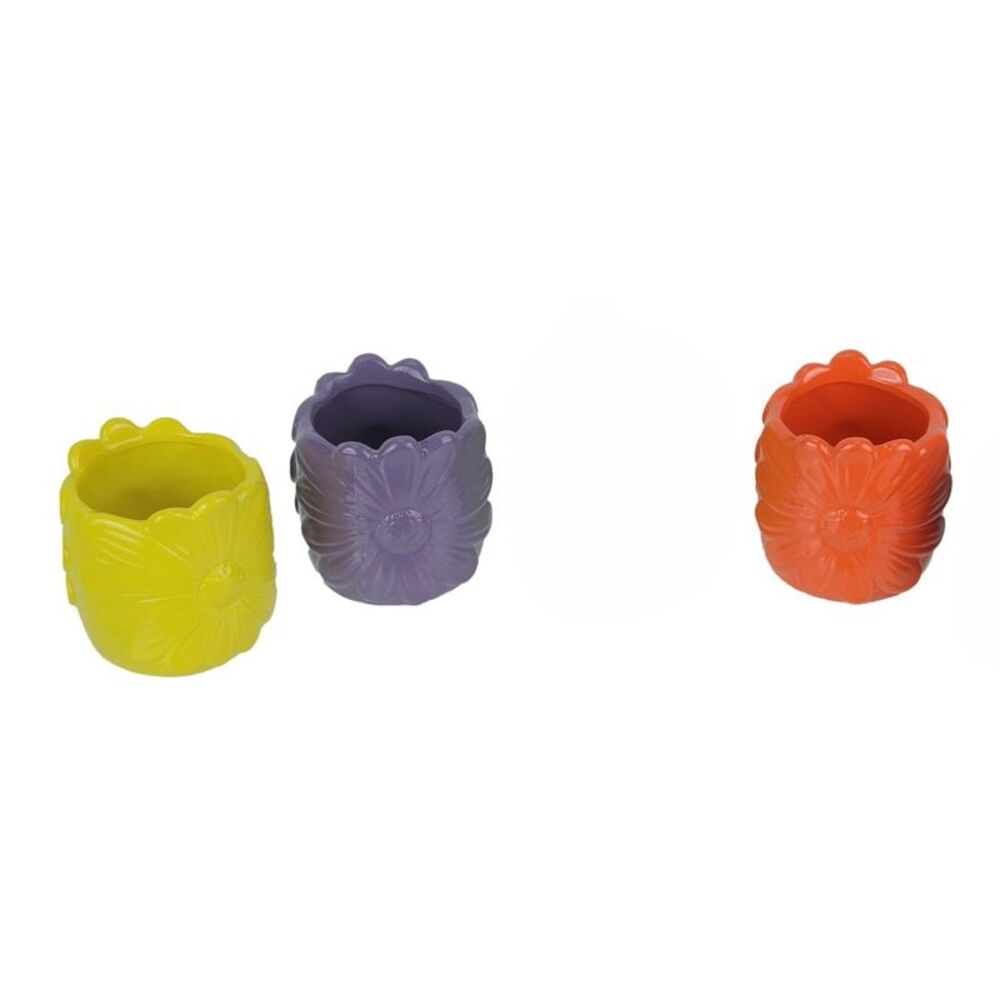 Set of 3 Multi Color Ceramic Pottery Vases Small Garden Flower Pot Art Decor